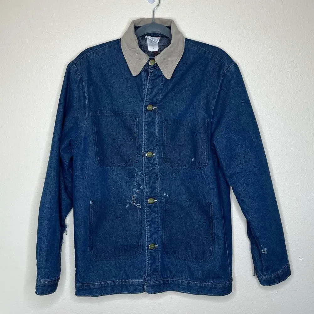 Vintage Pointer Blanket Lined Denim Barn Coat Chore Jacket THRASHED Men Small - Picture 14 of 14